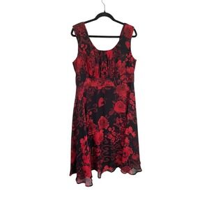 Dark Floral Drape Silky Black Red Midi Dress 14 Whimsygoth Fairy Milkmaid Siren